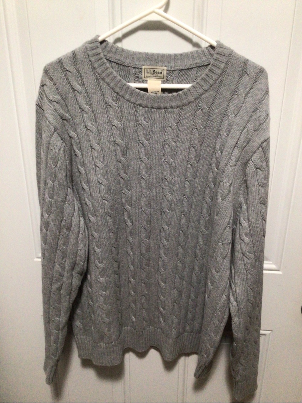 L.L. Bean Light Gray Cable Crewneck Sweater
